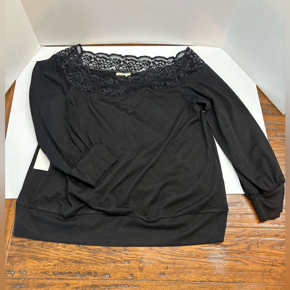 She & Sho Clothing Co black off the shoulder lacy top 3/4 sleeves NWT XL